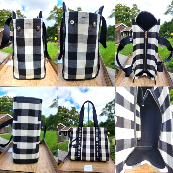 ♠️Kate Spade Gingham Large Canvas Tote Black NWT - Picture 6 of 12